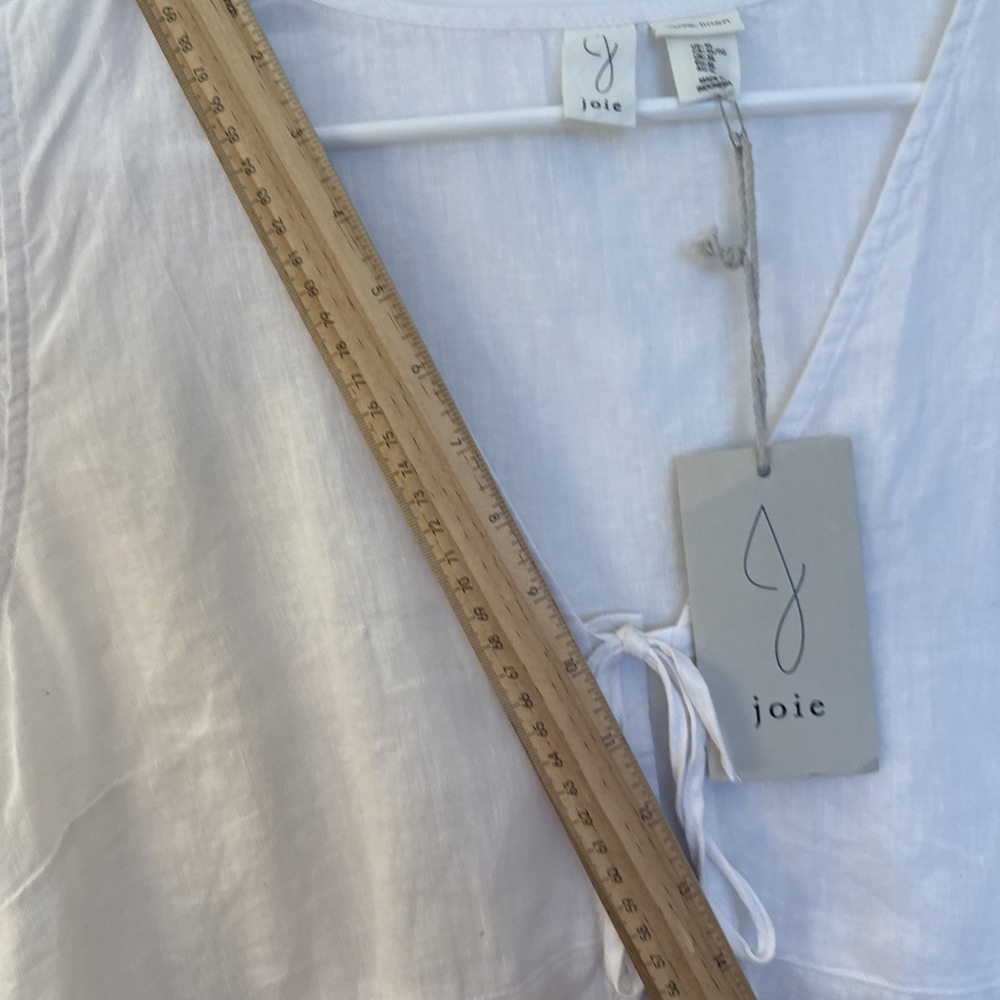 NWT joie 100 % Linen Size Xl Sleeveless Tie Up White Top With Ruffle Arm Rushing - Picture 12 of 12